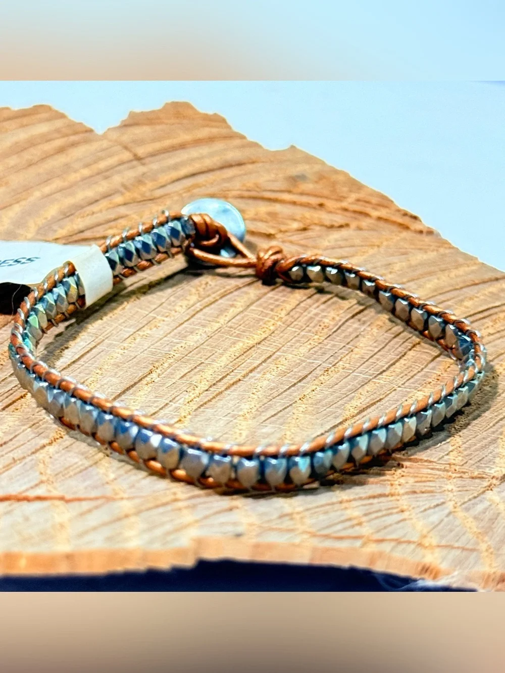 Express Brown Leather & Silver Bead Bracelet Button Loop Closure NWT Jewelry